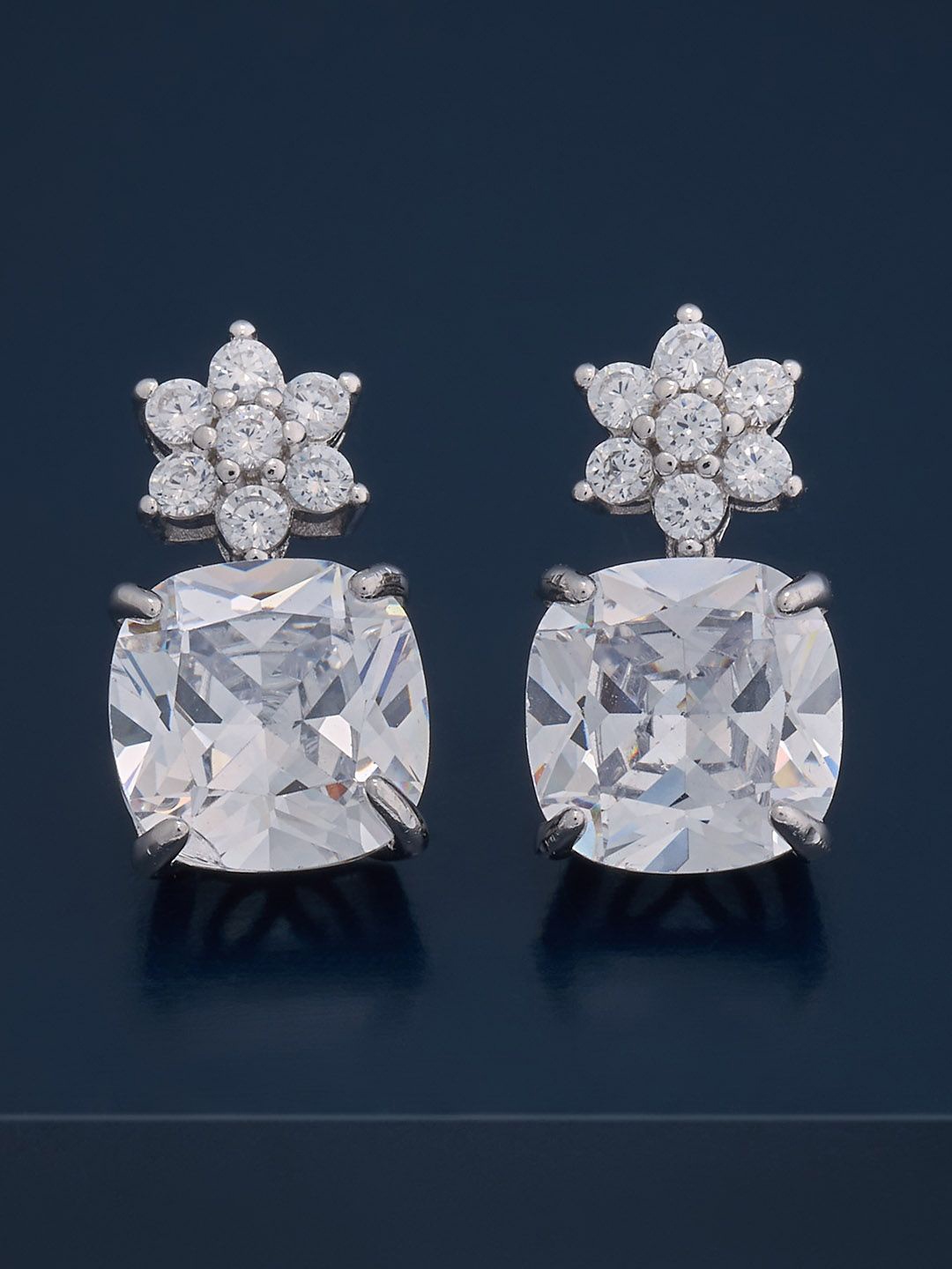 

Kushal's Fashion Jewellery 92.5 Silver Rhodium-Plated Square Shaped Drop Earrings