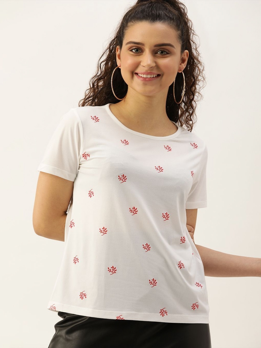 

DressBerry Women Floral Printed Round Neck T-shirt, White