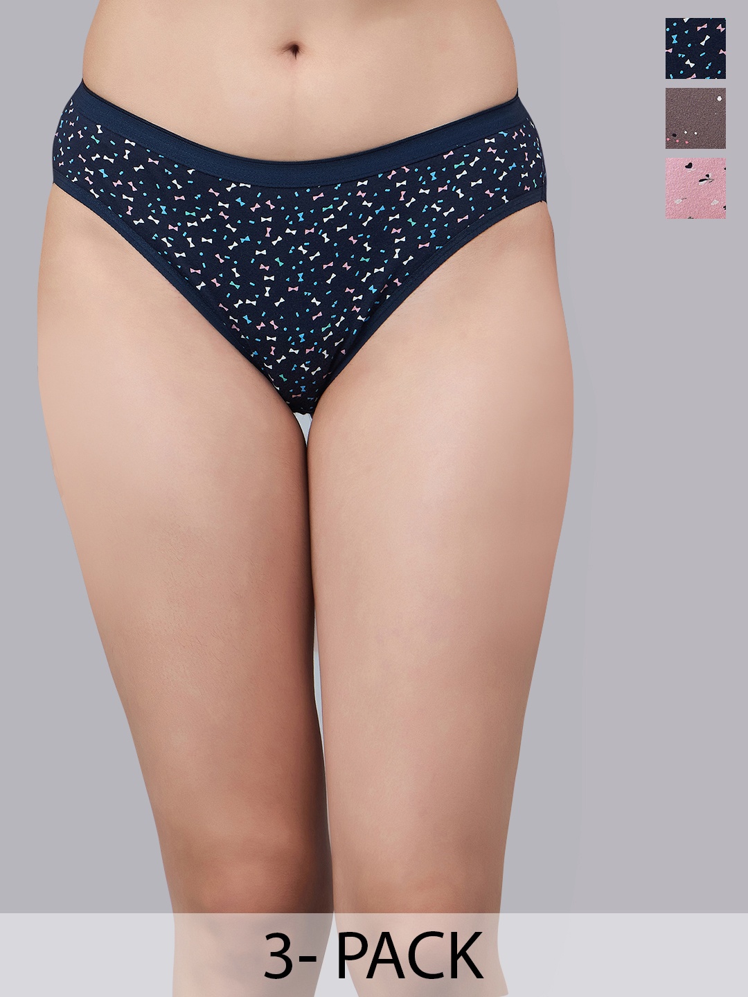 

SIMOH Women Pack Of 4 Printed Mid-Rise Basic Briefs - MB1104_Grey_Pink_Navy_Navy
