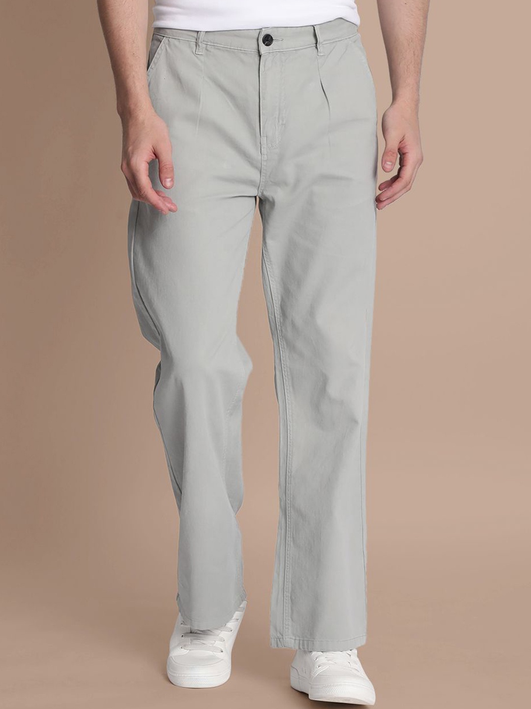 

Bene Kleed Men Cotton Pleated Loose Fit Trousers, Grey