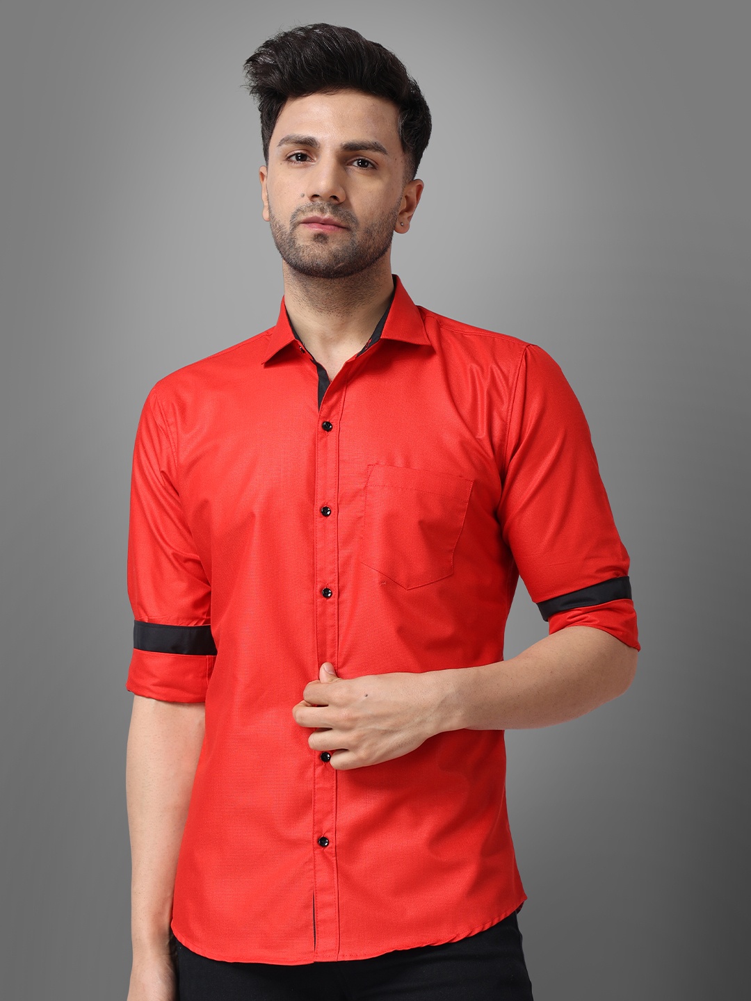 

Metronaut Men Regular Fit Spread Collar Solid Cotton Casual Shirt, Red