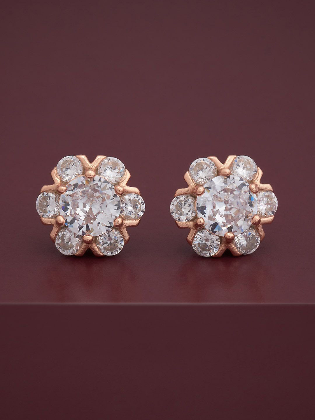 

Kushal's Fashion Jewellery 92.5 Rose Gold-Plated CZ Studded Studs Earrings