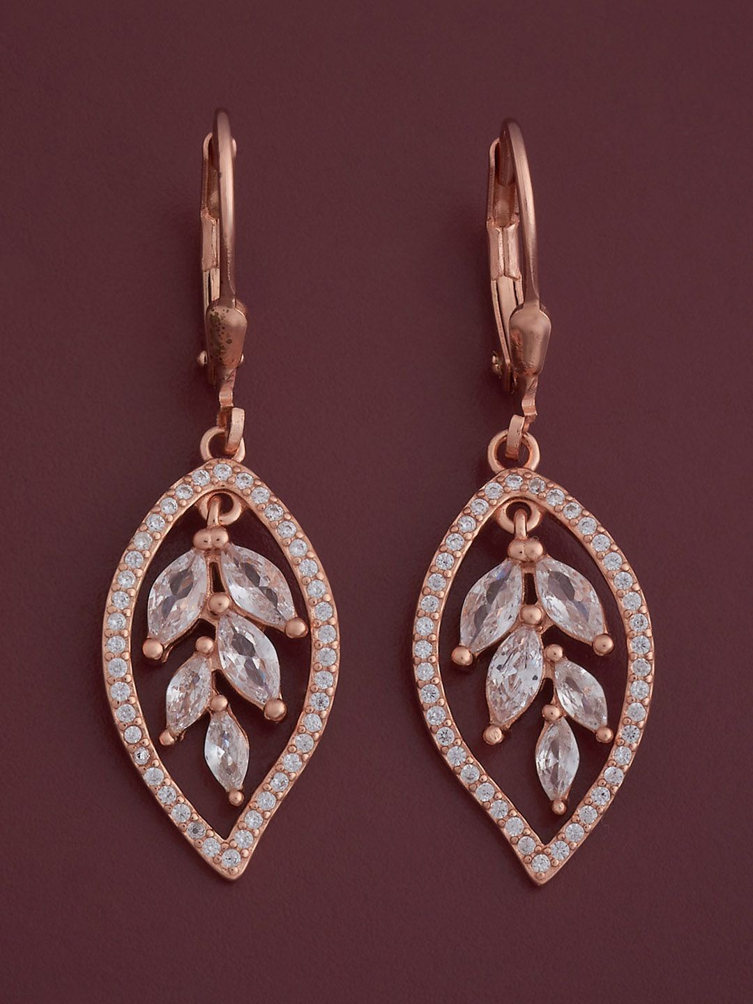

Kushal's Fashion Jewellery 92.5 Silver Rose Gold-Plated Zircon Hoop Earrings, White