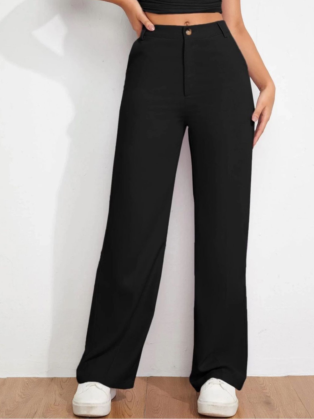 

BUY NEW TREND Women Comfort High-Rise Trousers, Black
