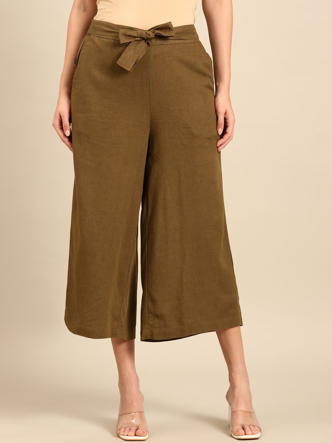 

De Moza Women Culottes Trousers, Olive