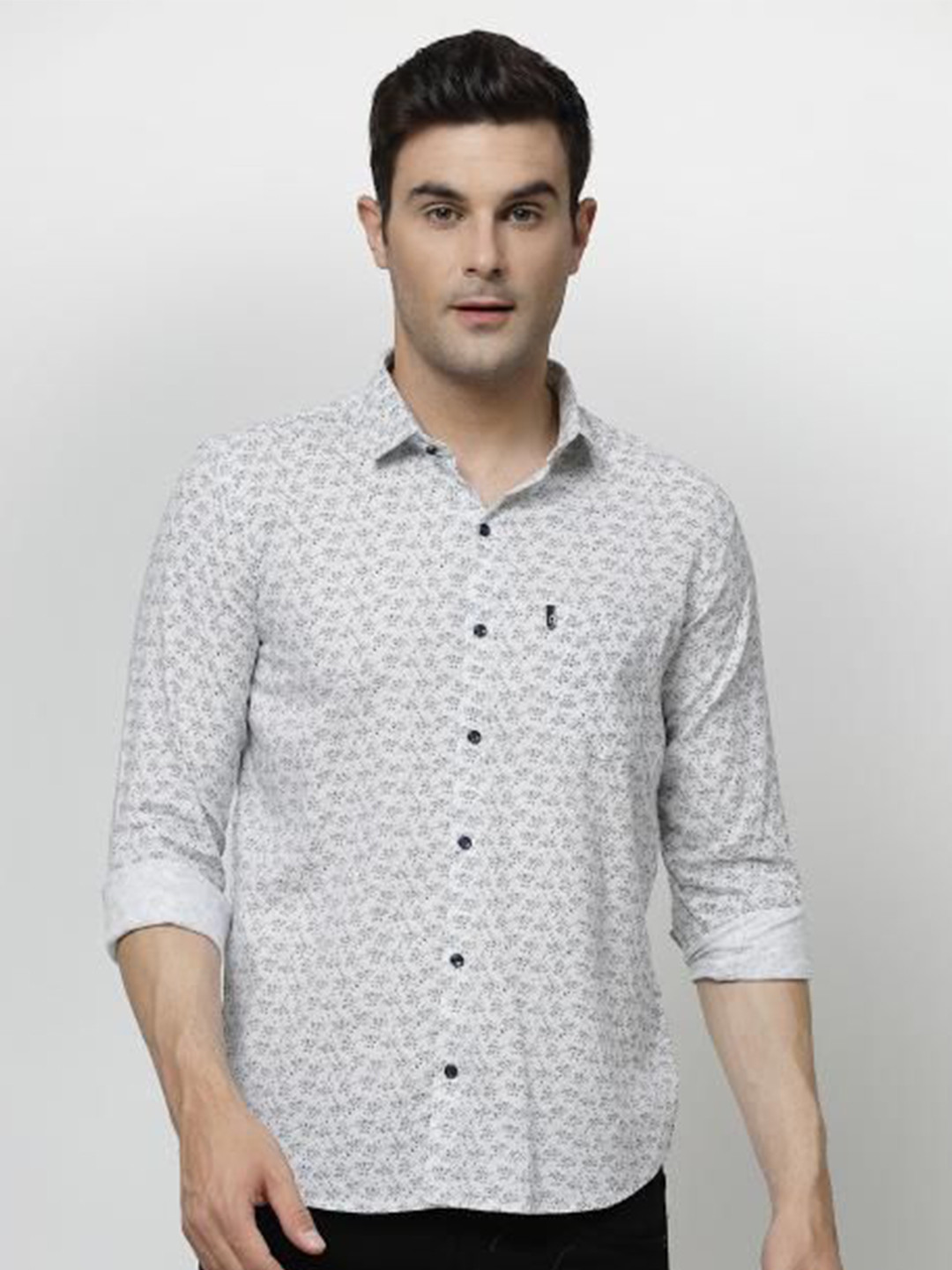 

allan peter Men Classic Fit Spread Collar Floral Printed Cotton Casual Shirt, White