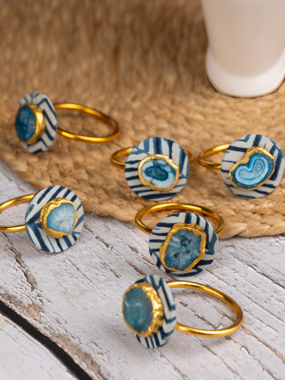 

HOMEARTE Blue & White 6 Pieces Printed Napkin Rings