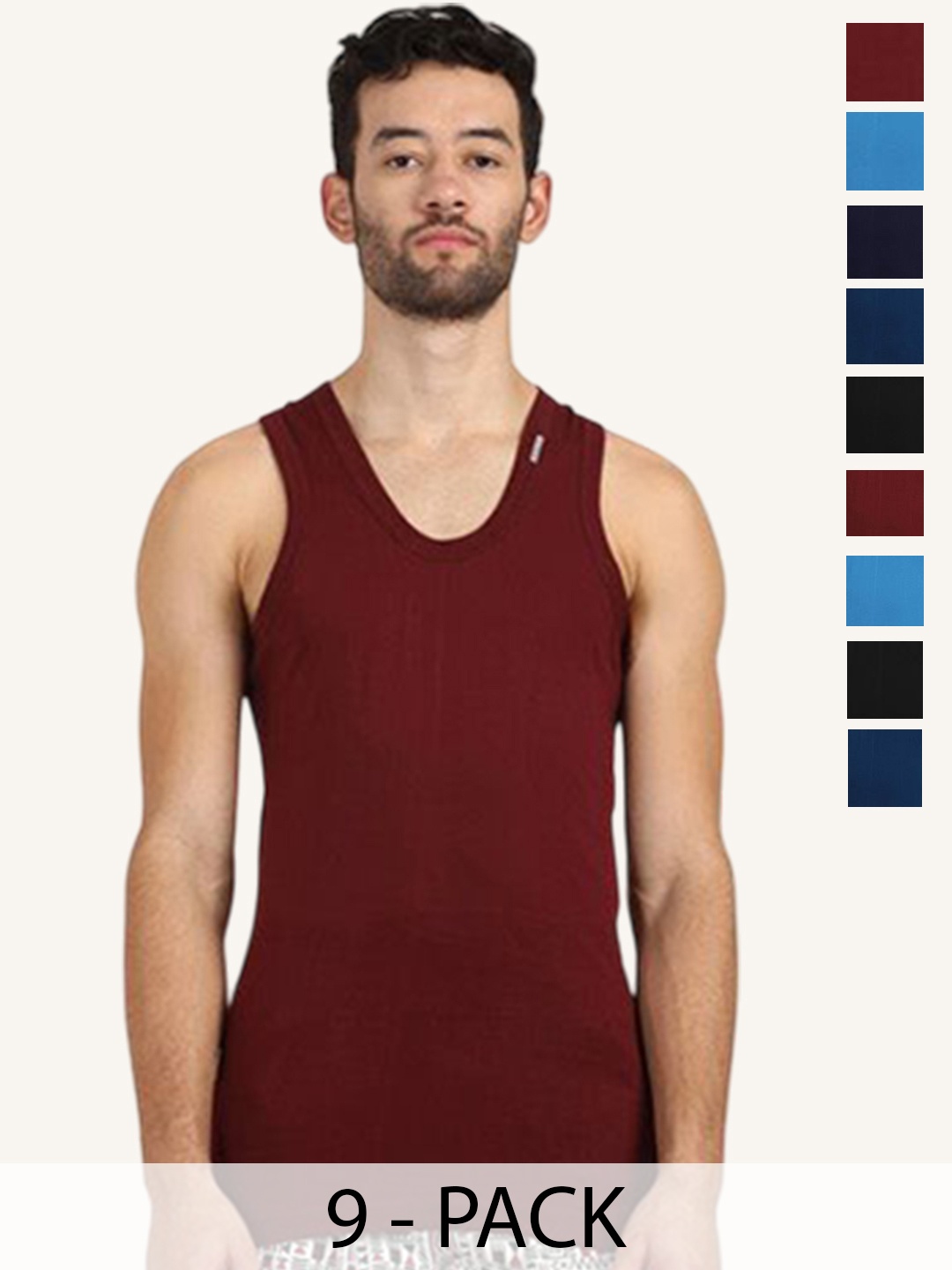 

Rupa Pack Of 9 Assorted Pure Cotton Under Shirt Vests Frontline-Color-Asst-RN-9-75