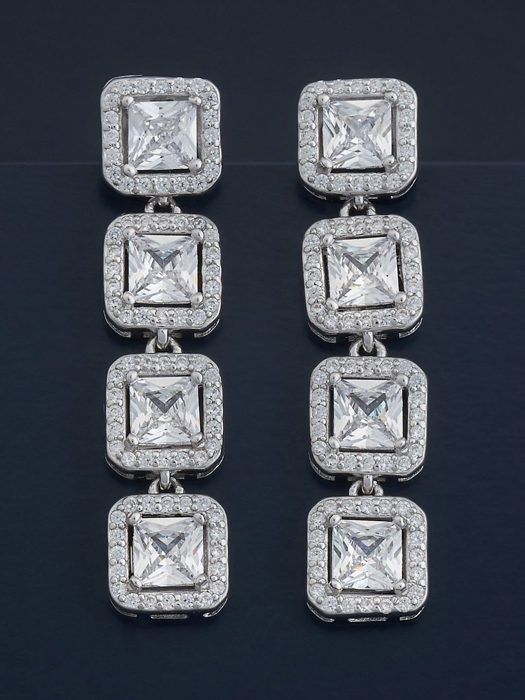 

Kushal's Fashion Jewellery 92.5 Silver Rhodium-Plated Zircon Classic Drop Earrings