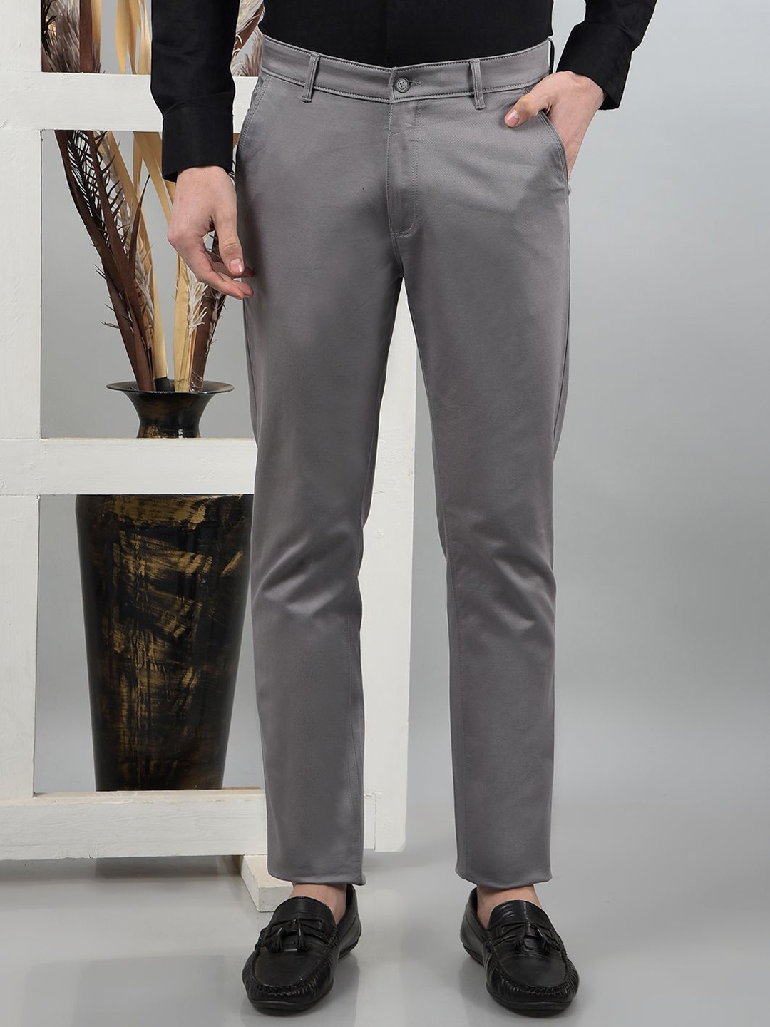 

Crimsoune Club Men Smart Slim Fit Formal Trousers, Grey