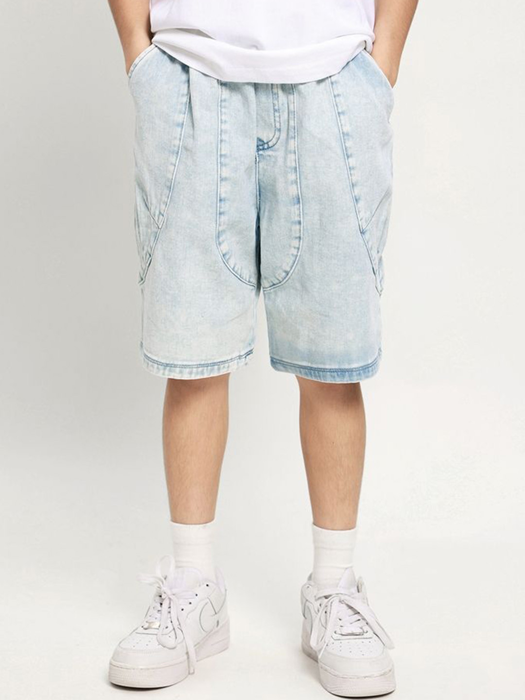 

LULU & SKY Boys Cotton High-Rise Shorts, Blue
