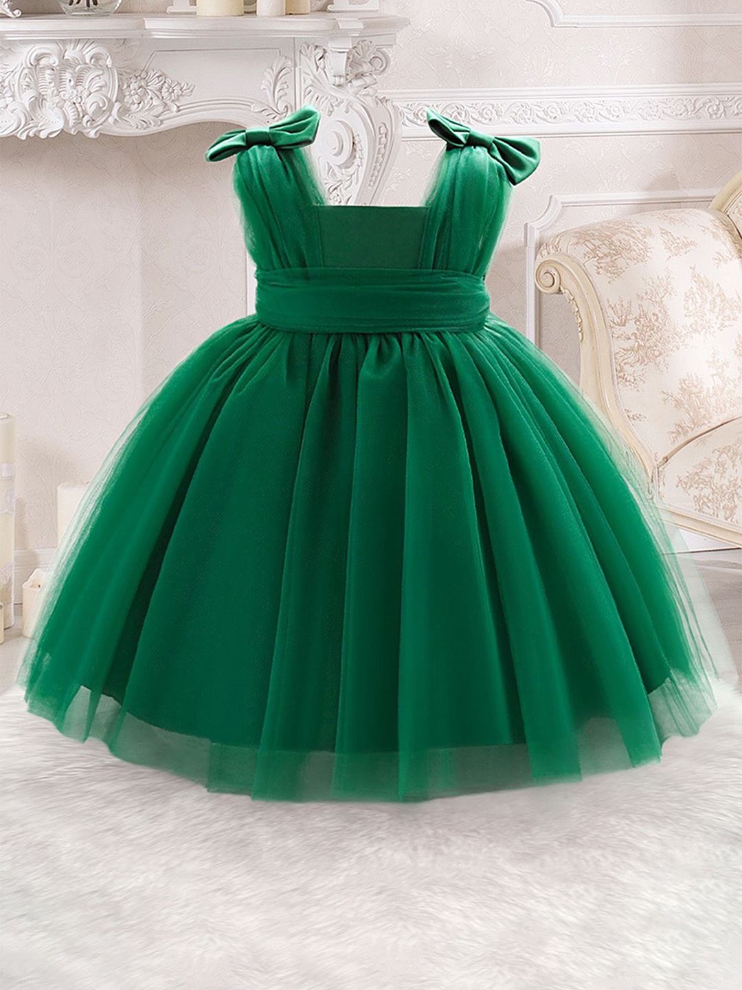 

LULU & SKY Girls Bow-knot Detail Fit & Flare Tulle Dress, Green