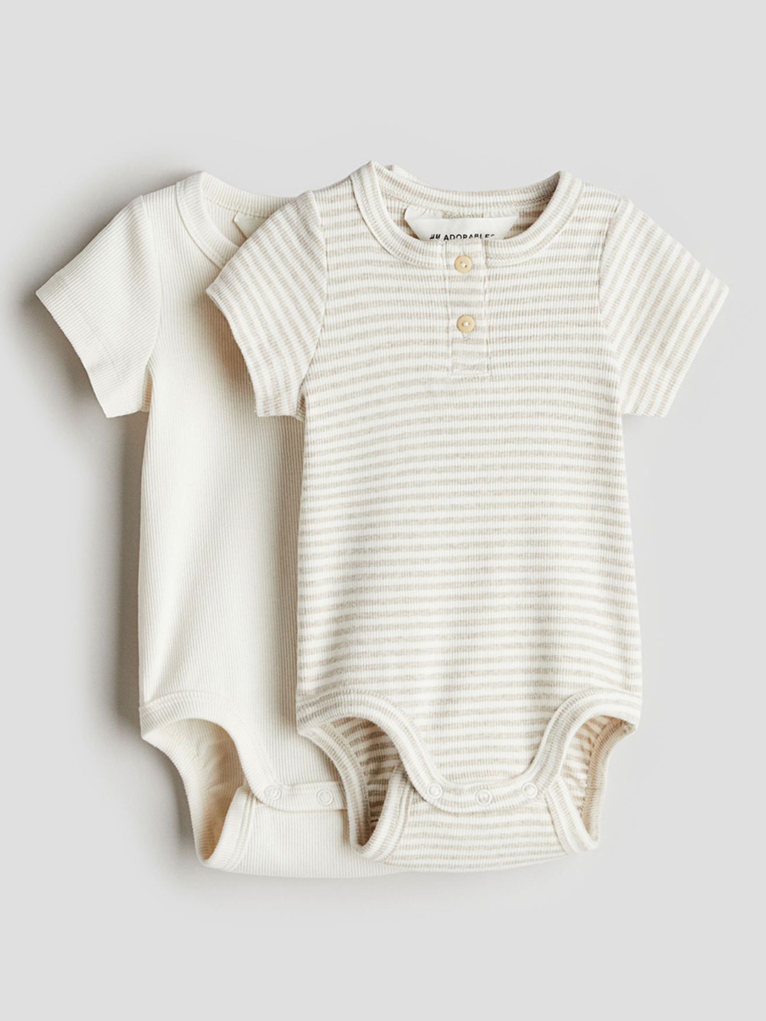 

H&M 2-Pack Henley Bodysuits, Beige