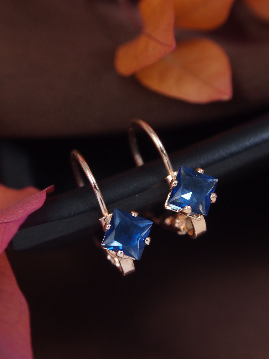

I Jewels Rose Gold-Plated Artificial Stones Studded Square Shaped Drop Earrings