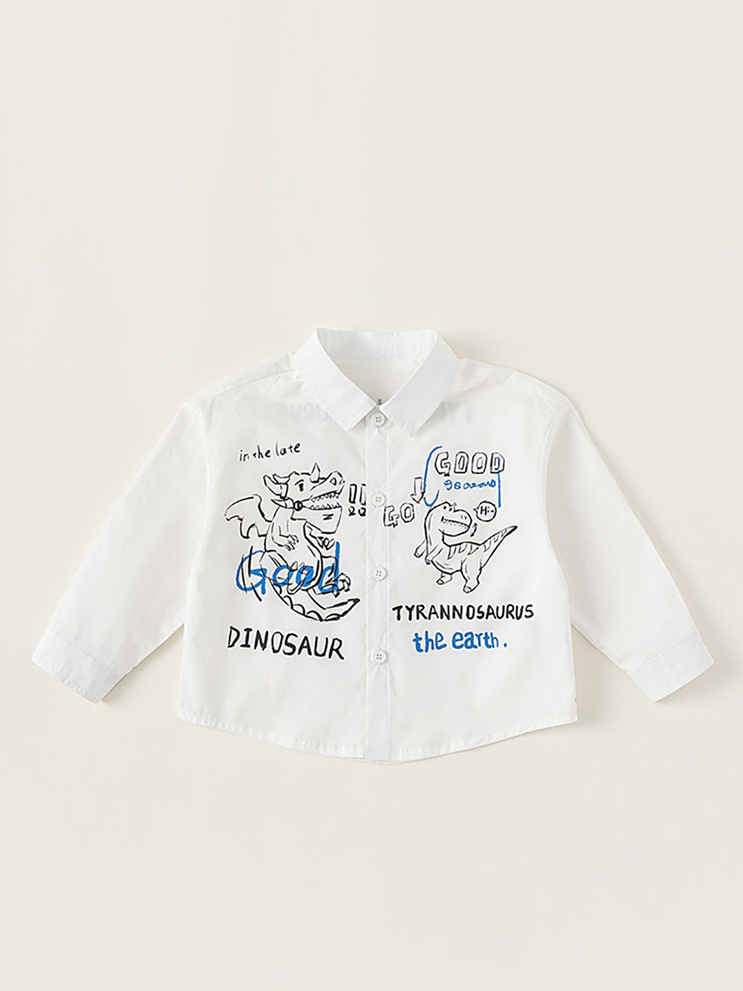 

LULU & SKY Boys Spread Collar Graphic Printed Cotton Casual Shirt, White
