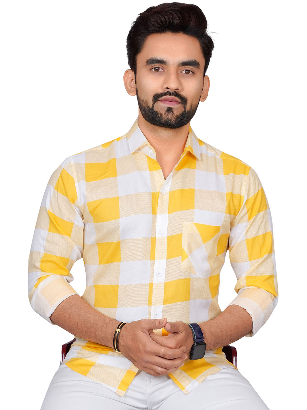 

Metronaut Men Regular Fit Spread Collar Buffalo Checked Casual Shirt, Yellow