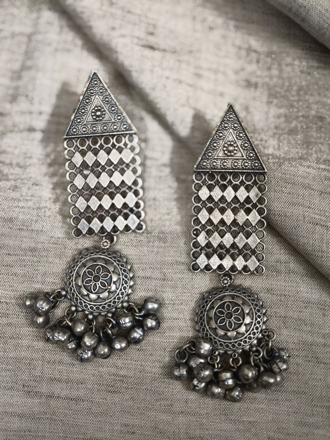 

Molcha Oxidised Beaded Geometric Shaped Drop Earrings, Silver