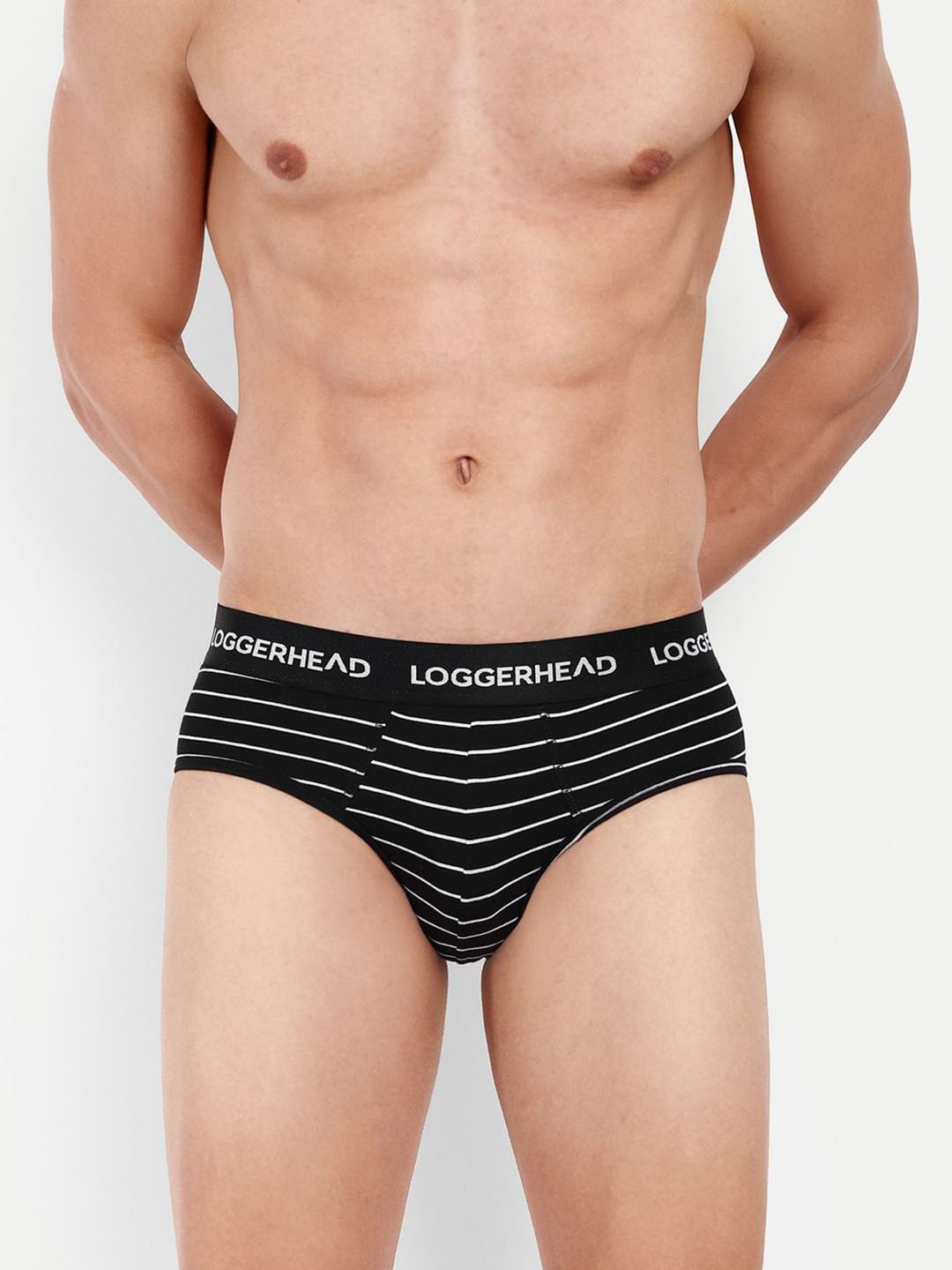 

LOGGERHEAD Striped Mid Rise Brief - LHYB011-Black-Black