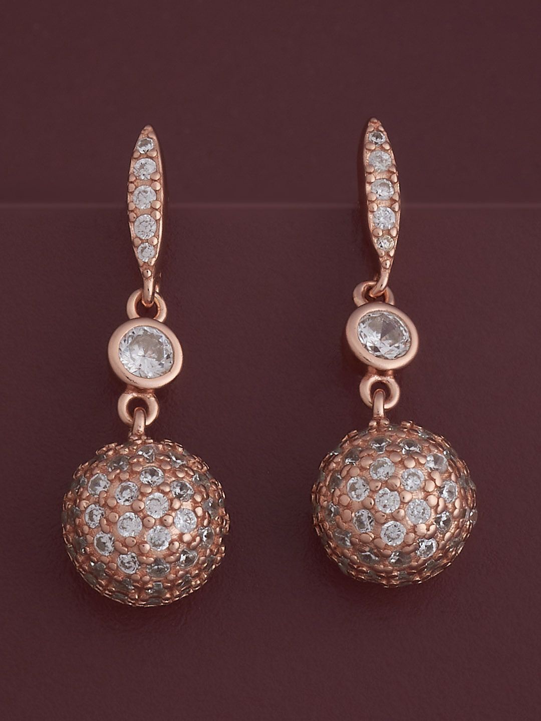 

Kushal's Fashion Jewellery 92.5 Silver Rose Gold-Plated Zircon Drop Earrings, White