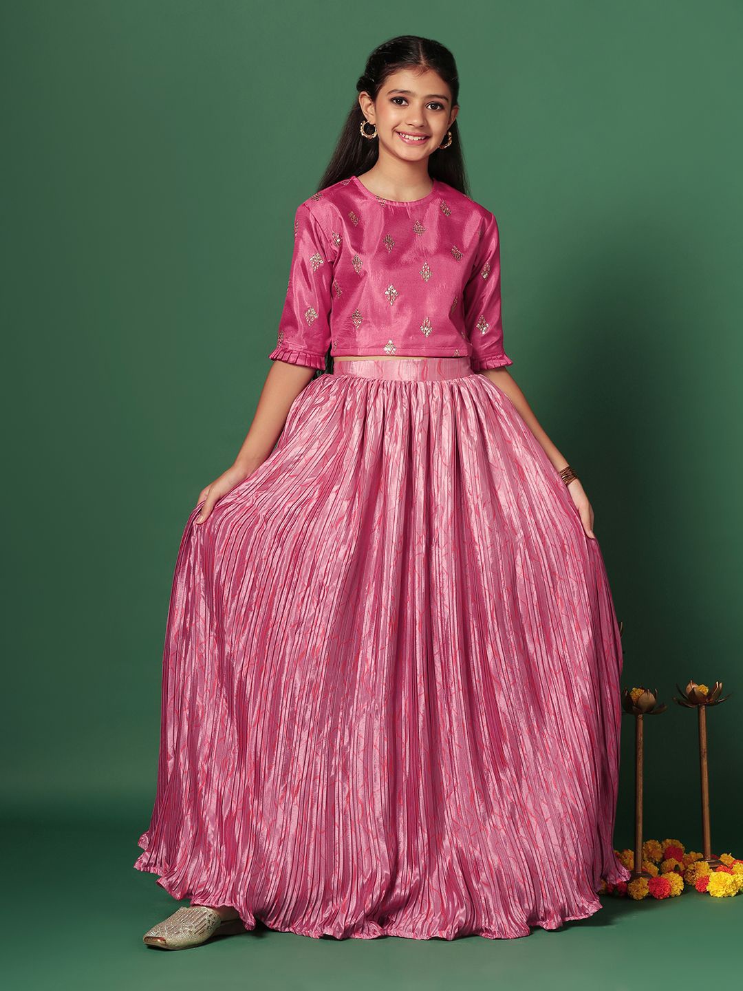 

Sangria Girls Embroidered Sequinned Ready To Wear Lehenga Choli, Pink
