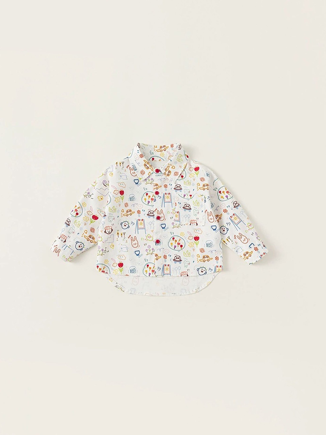 

LULU & SKY Boys Spread Collar Graphic Printed Cotton Casual Shirt, White