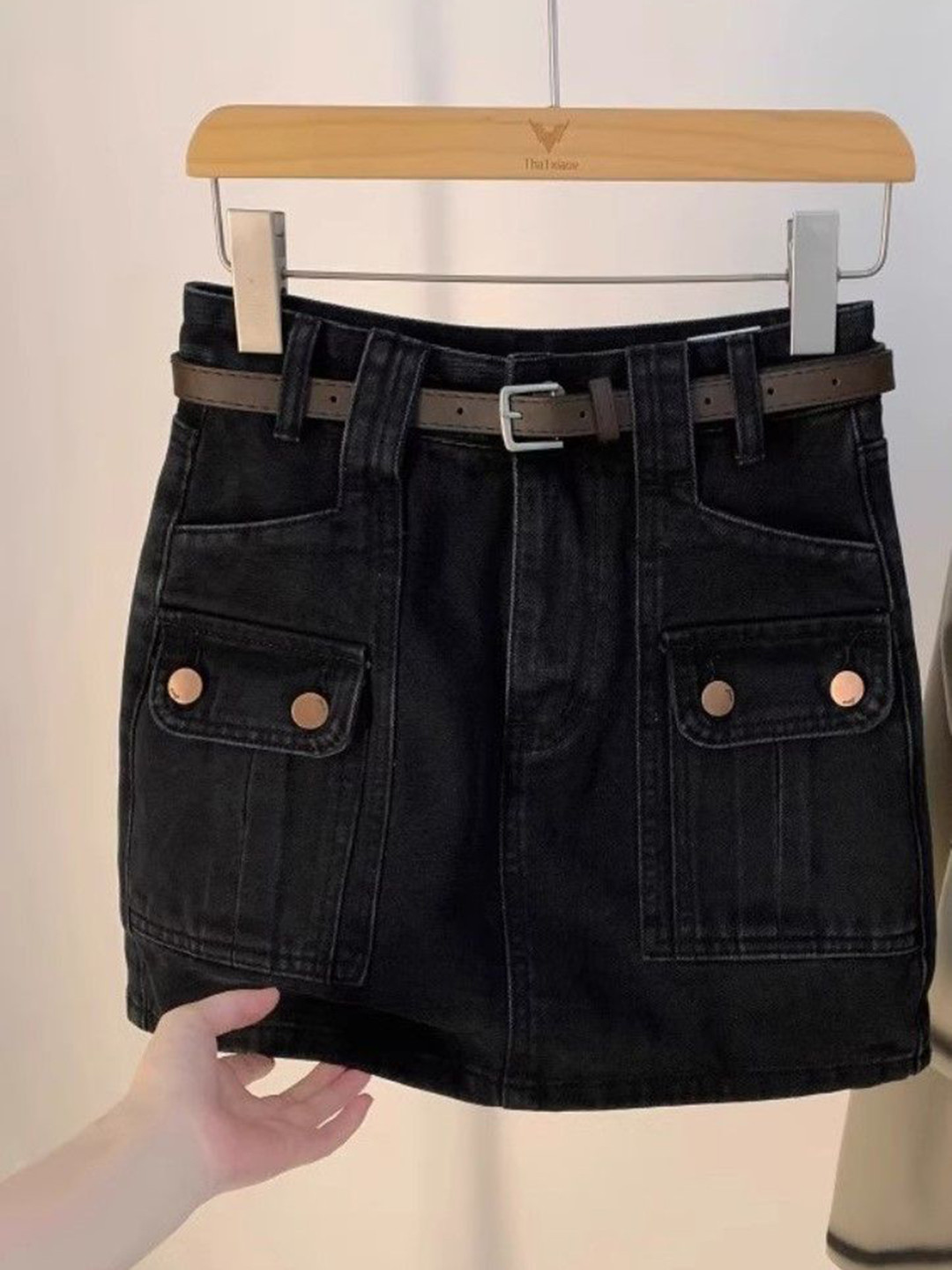 

DressBerry Women Denim A-Line Mini Cargo Styles Skirt, Black