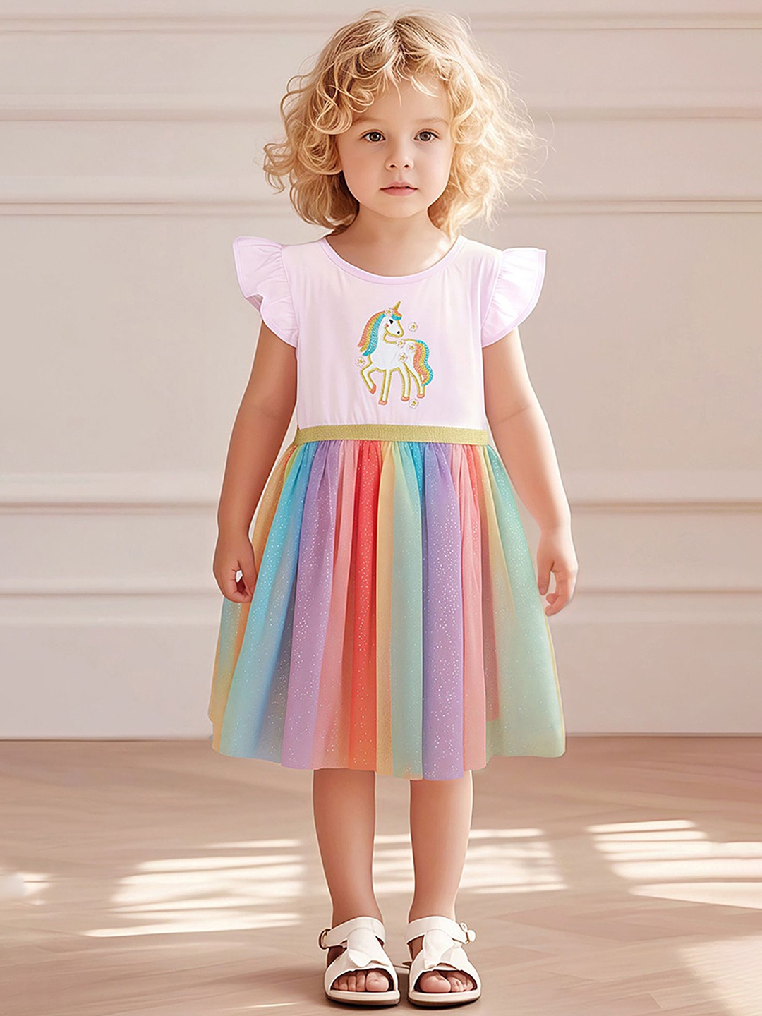 

LULU & SKY Girls Embroidered Cotton Fit and Flare Dress, Pink