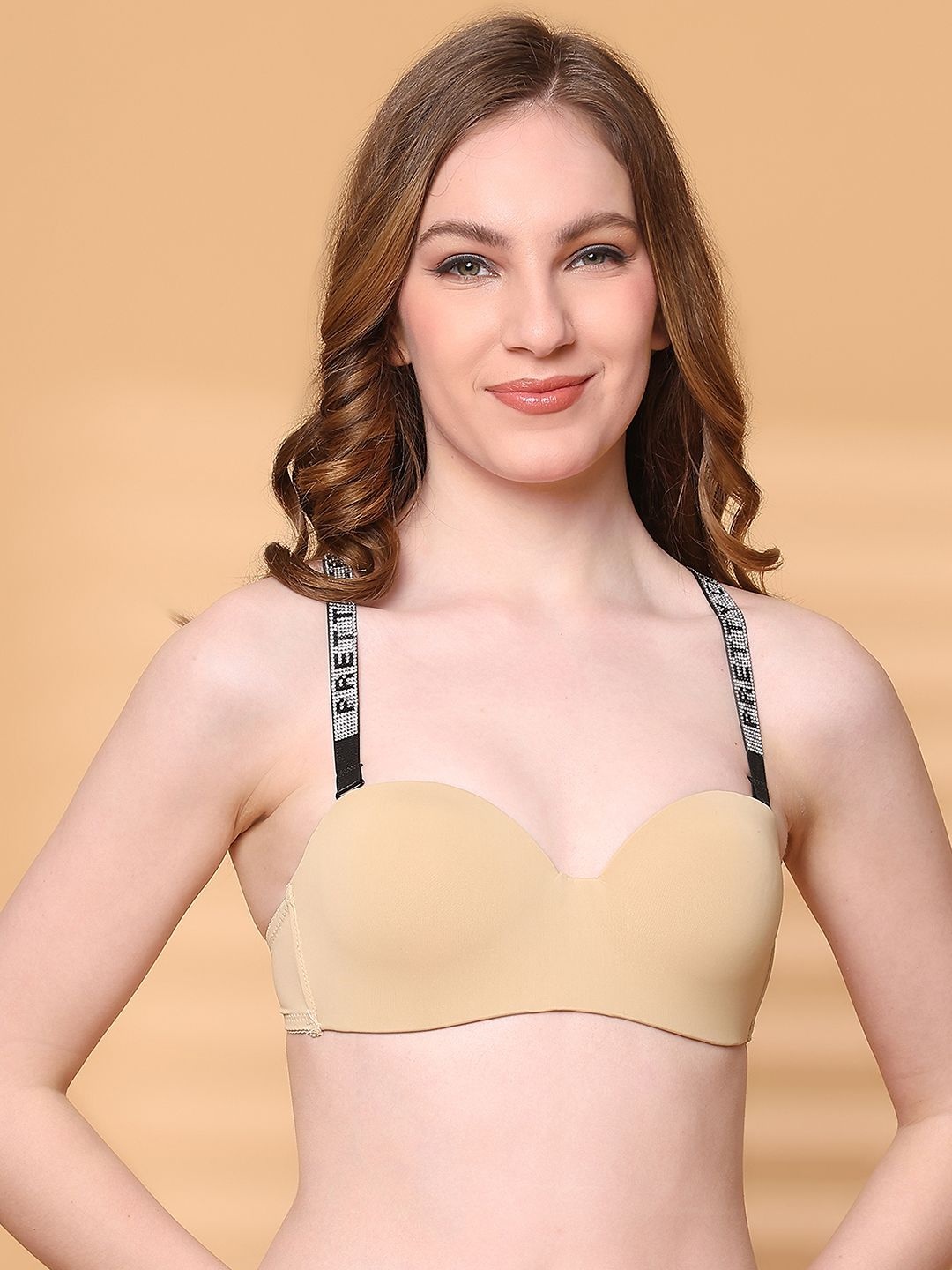 

PrettyCat Bra Medium Coverage Underwired Lightly Padded, Beige