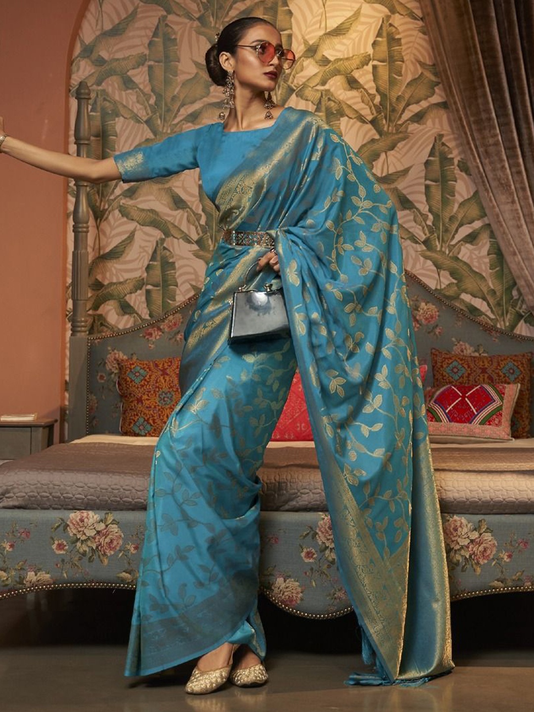 

Anouk Woven Design Zari Silk Blend Banarasi Saree, Blue