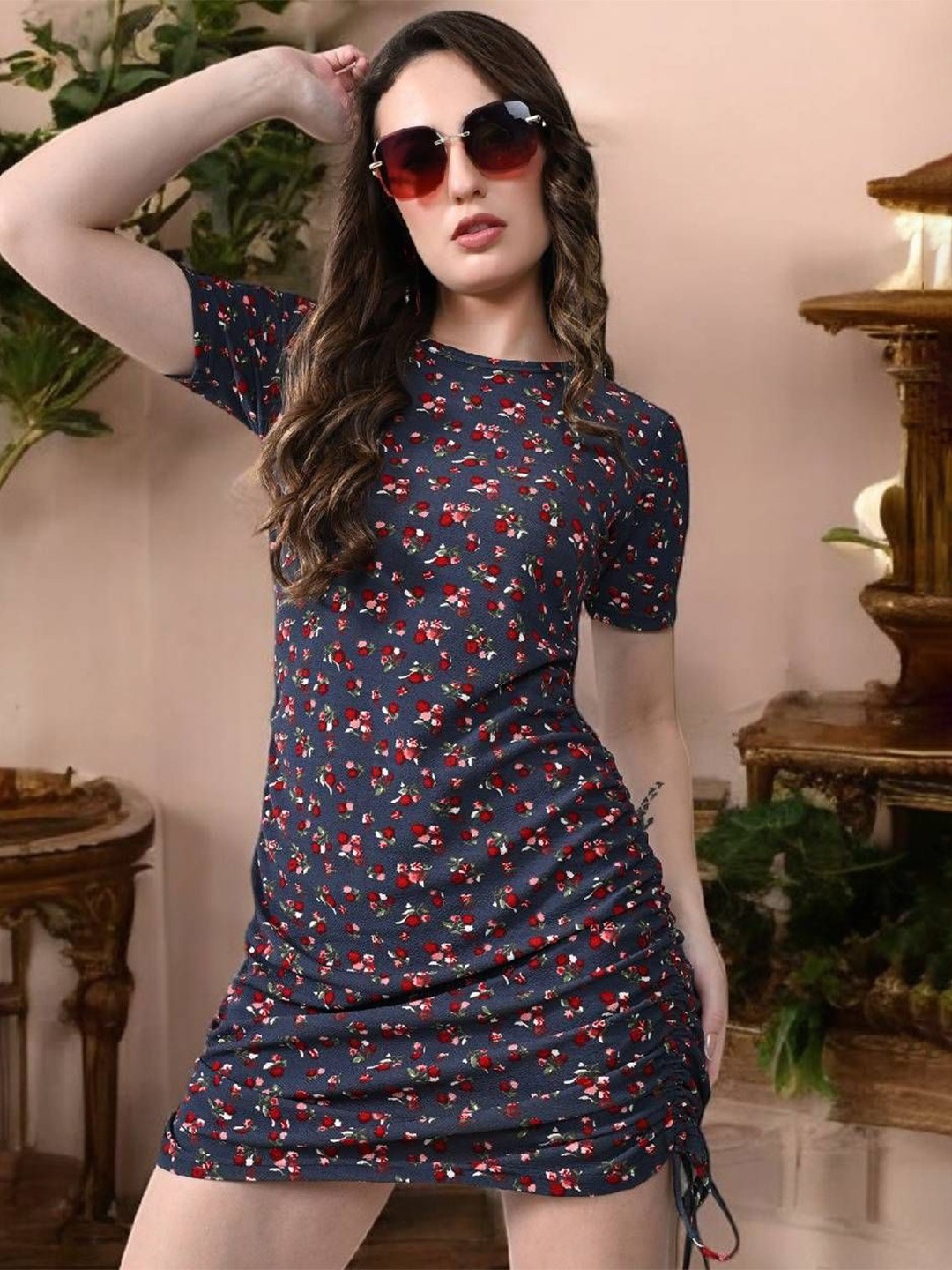 

ZEUGEN Women Floral Printed Bodycon Mini Dress, Grey