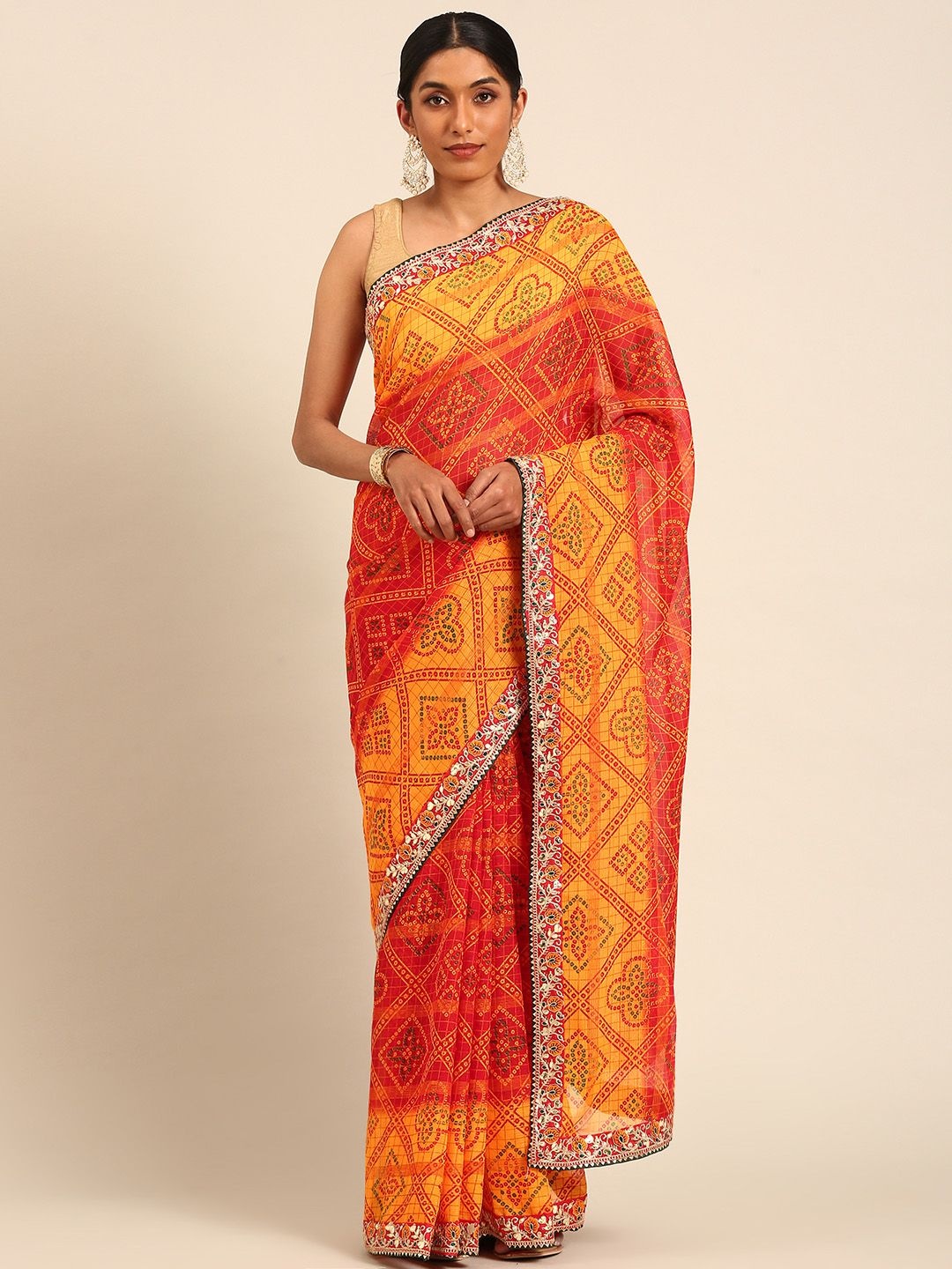 

LeeliPeeri Designer Bandhani Gotta Patti Bandhani Saree, Yellow
