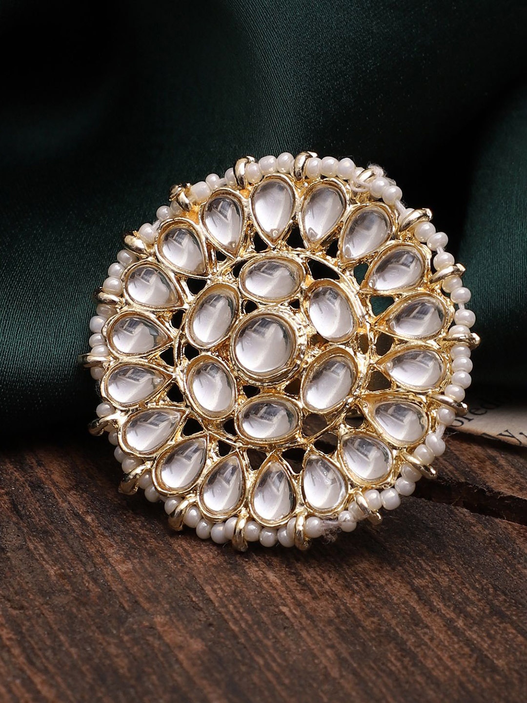 

Aviksha Creations Adjustable Kundan Ring, Gold