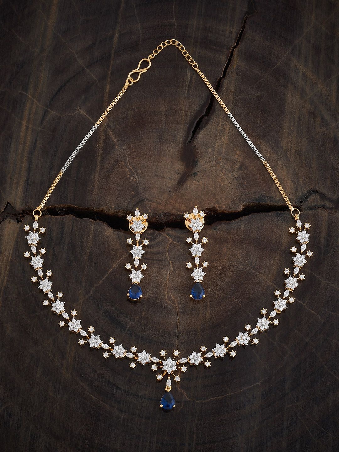 

Kushal's Fashion Jewellery Sapphire Rhodium Gold-Plated CZ Studded Party Jewellery Set