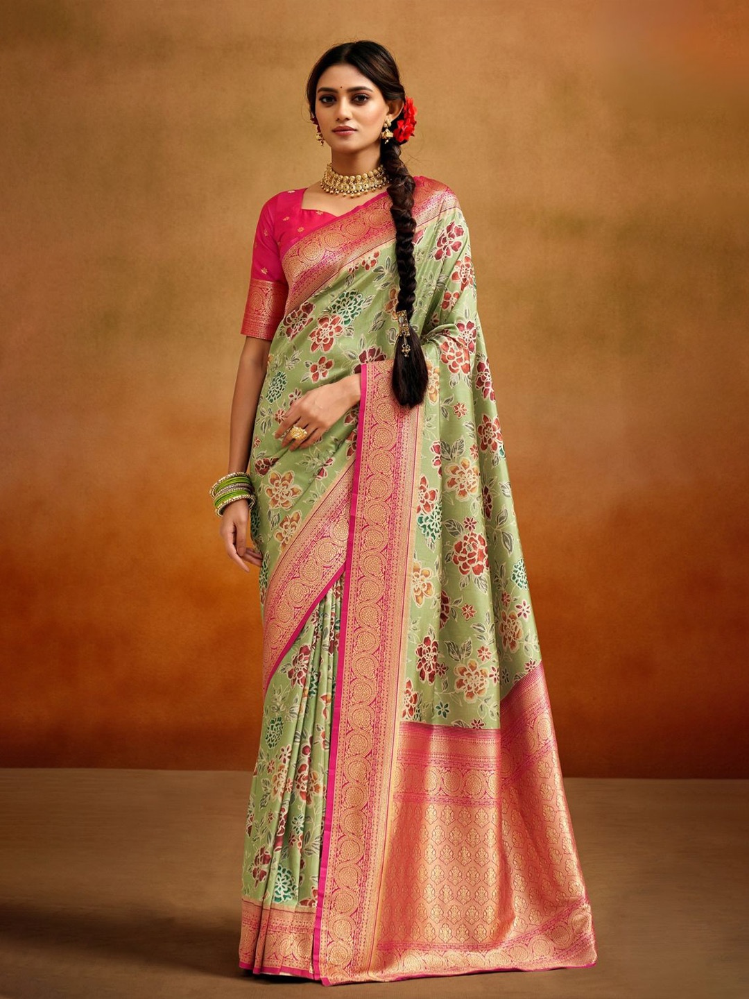 

DEVATITHI Green Tussar Silk Kalamkari Saree