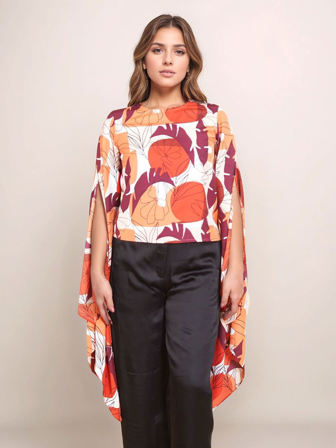 

Zink London Off White Floral Prints Relaxed Fit Top, Orange