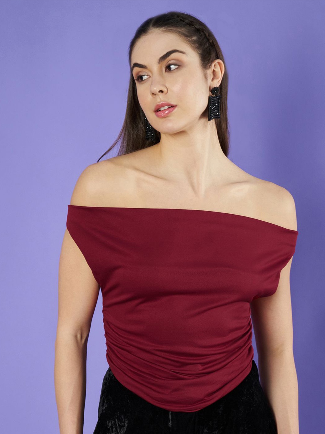 

Istyle Can Women Solid Off-Shoulder Top, Maroon