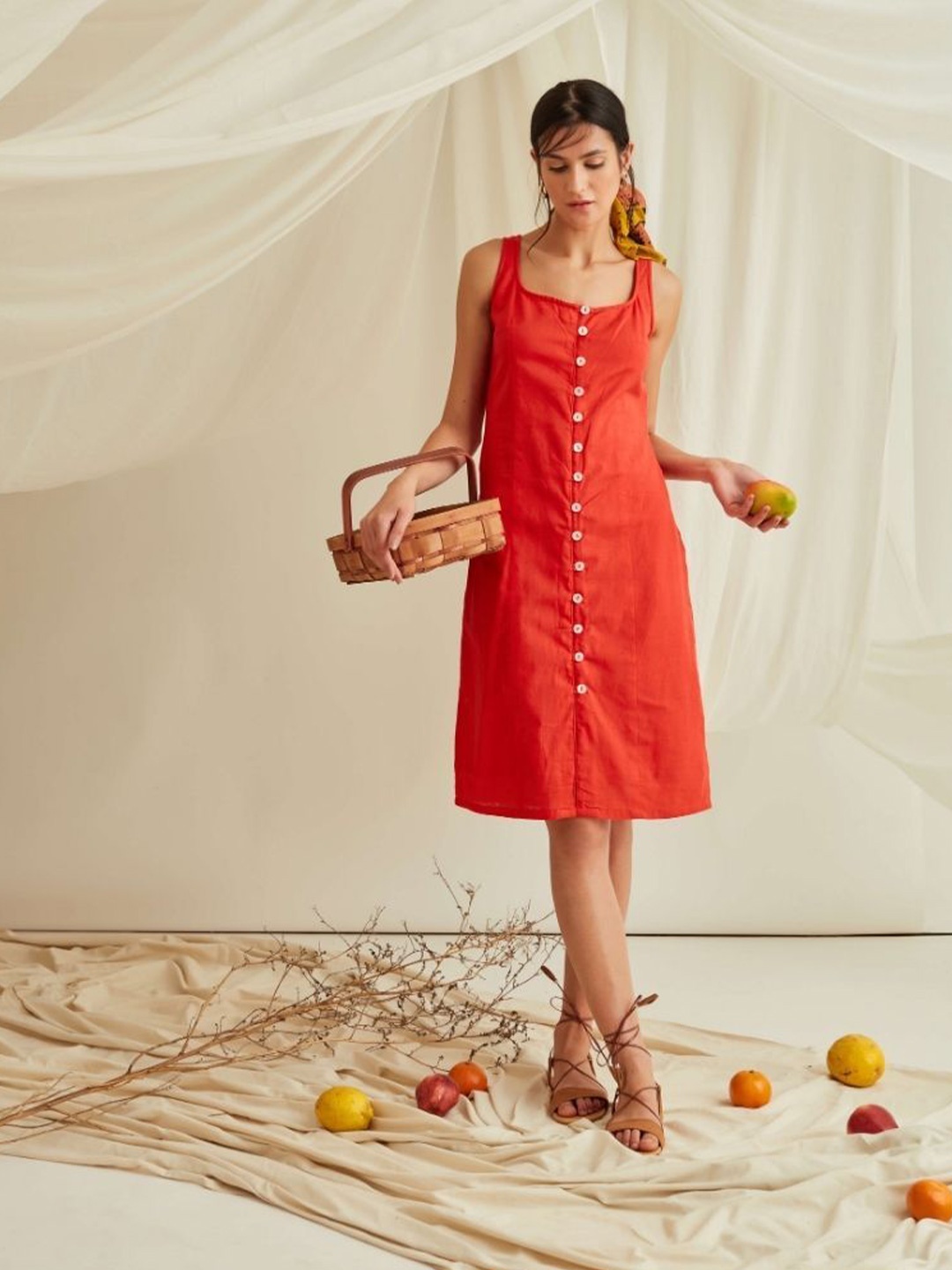 

Abhishti Women Button down midi A-Line dress-Ruby Woo, Red