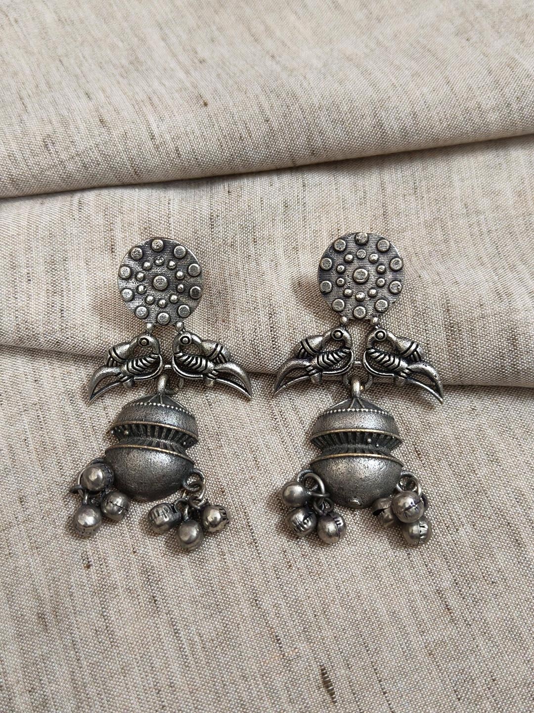 

Molcha Contemporary Shaped Jhumkas, Silver