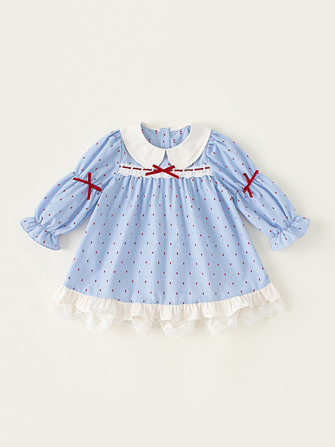 

LULU & SKY Girls Polka Dots Print Peter Pan Collar A-Line Dress, Blue