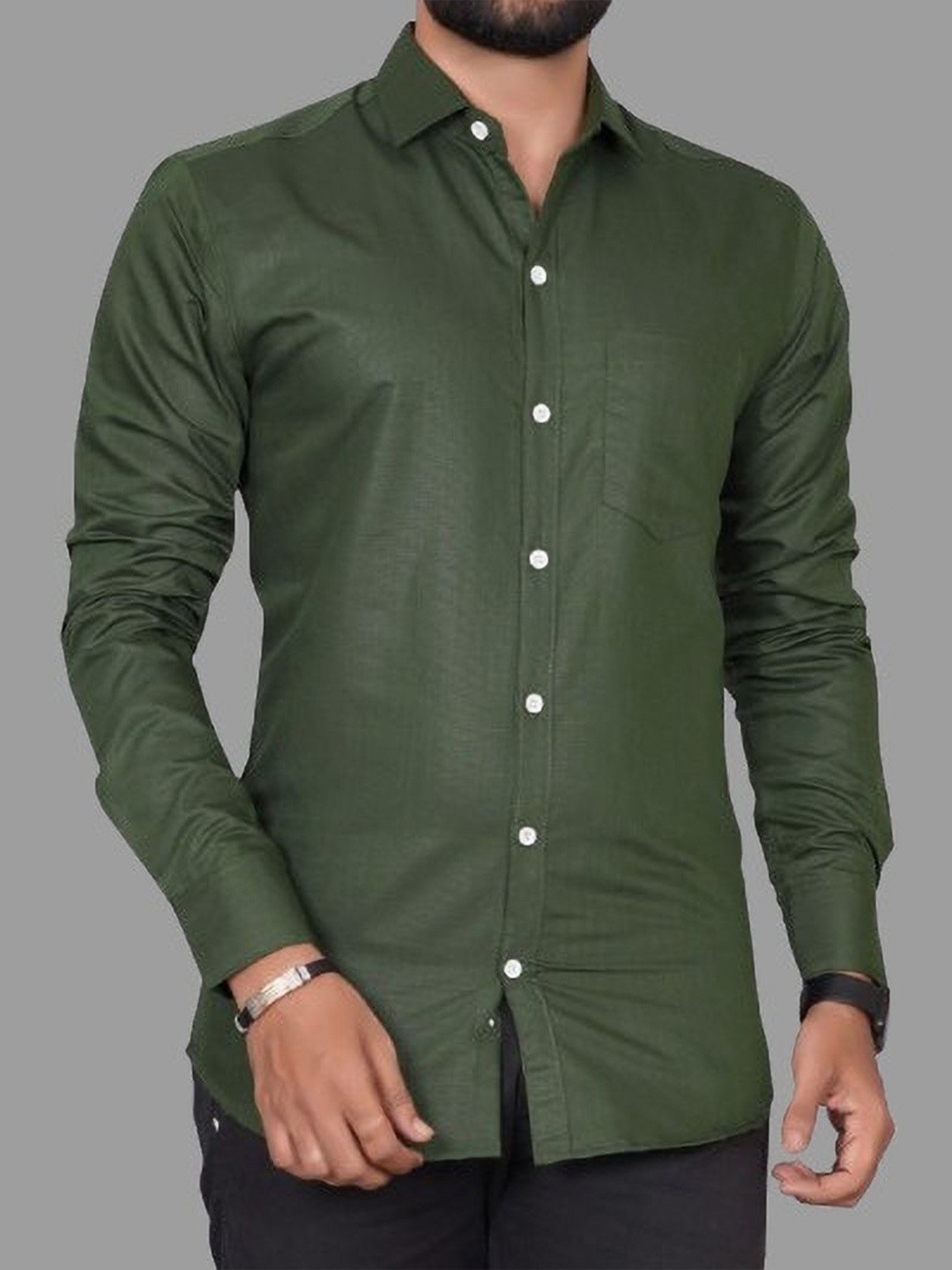 

Metronaut Men Standard Regular Fit Spread Collar Solid Cotton Casual Shirt, Olive