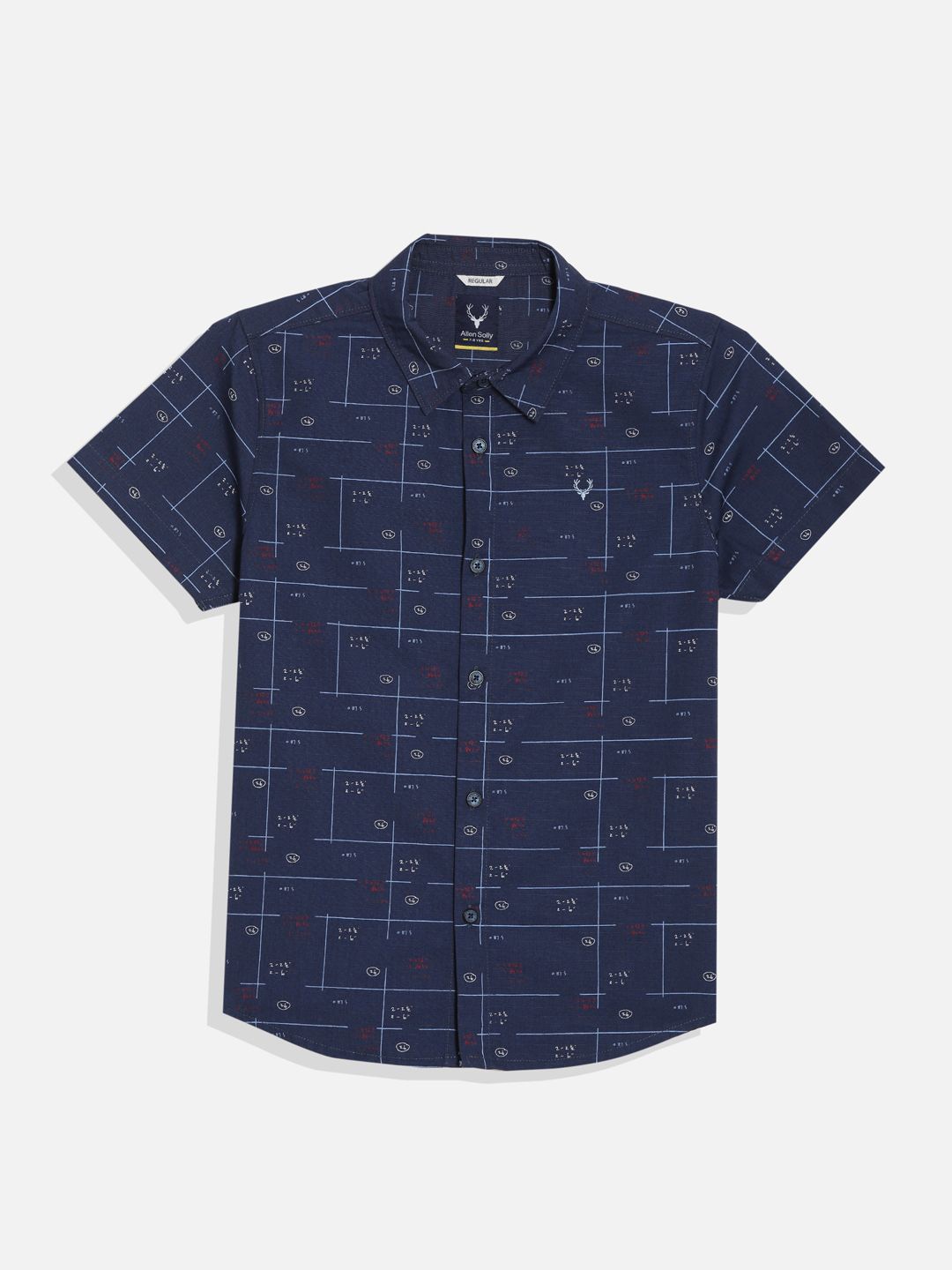 

Allen Solly Junior Boys Spread Collar Typography Printed Cotton Casual Shirt, Navy blue