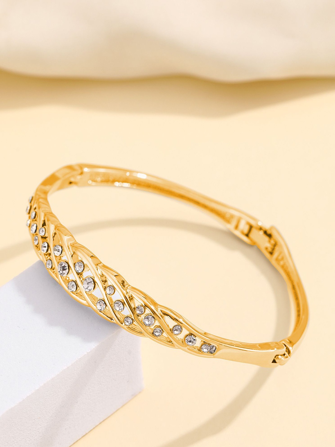 

Shining Diva Fashion Gold-Plated Crystals And Stones Studded Bangle-Style Bracelet