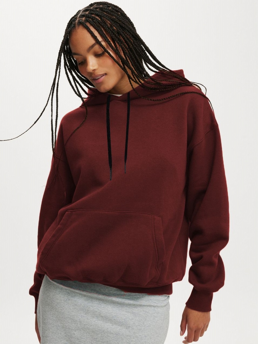 

Moda Rapido Women Hooded Pockets T-shirt, Maroon