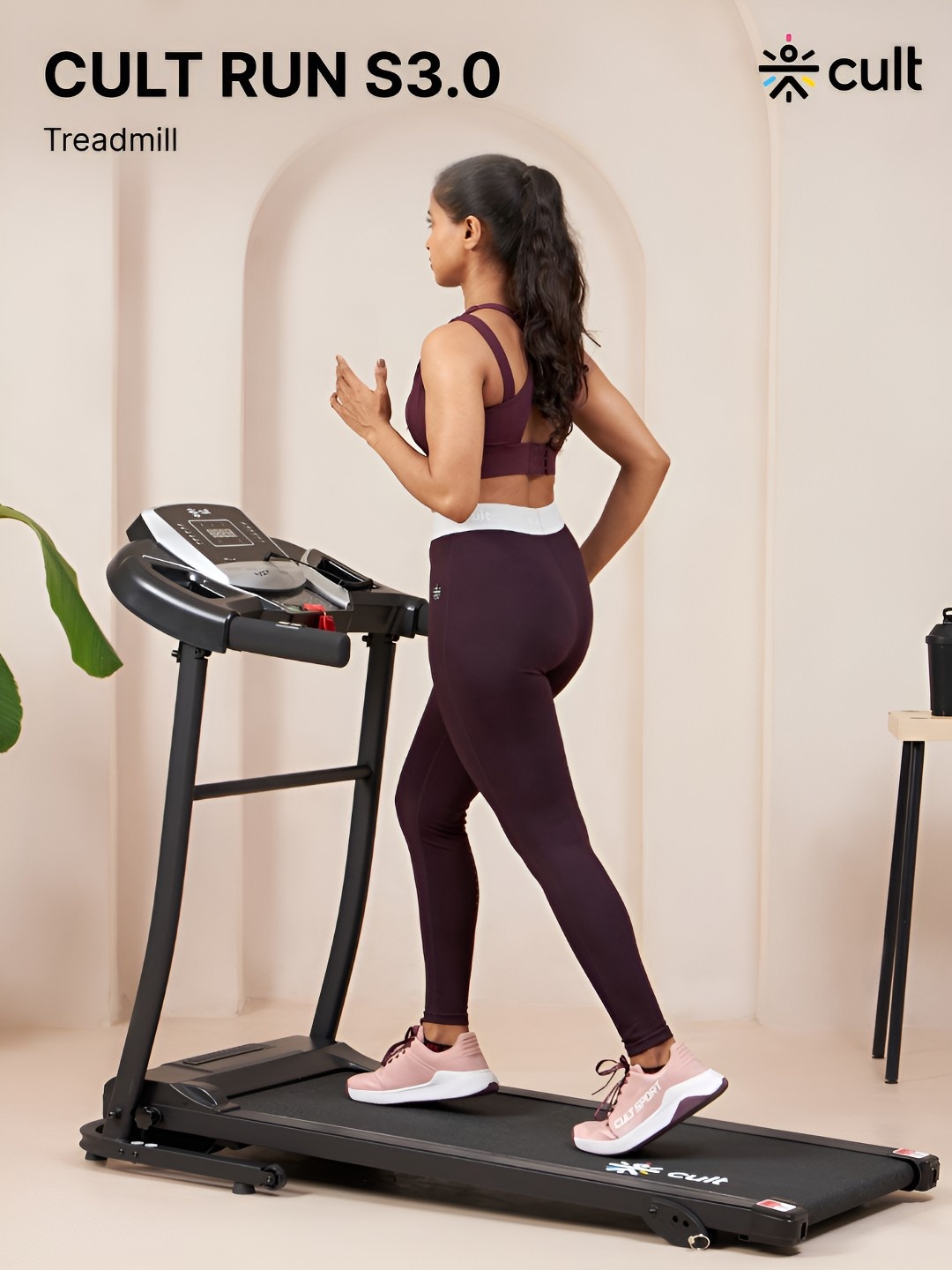 

CultRun S3.0 3HP Peak Motorized Treadmill, Max Weight 100Kg with 3 Level Manual Incline, Black