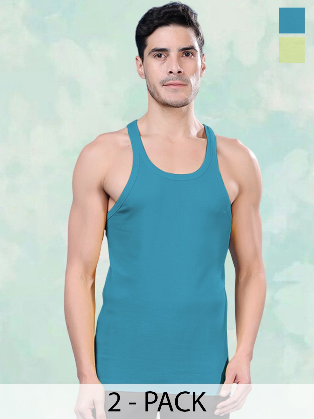 

FBAR Pack Of 2 Pure Cotton Gym Innerwear Vests FBCA-20-33, Turquoise blue