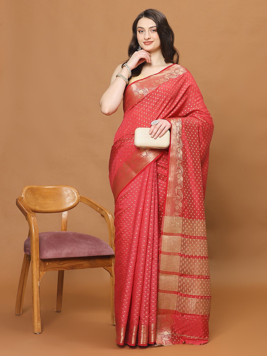 

Meena Bazaar Woven Design Zari Art Silk Saree, Red