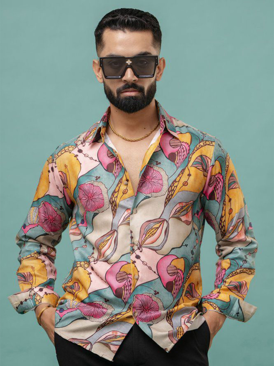 

Metronaut Men Standard Regular Fit Spread Collar Floral Printed Elastane Casual Shirt, Cream