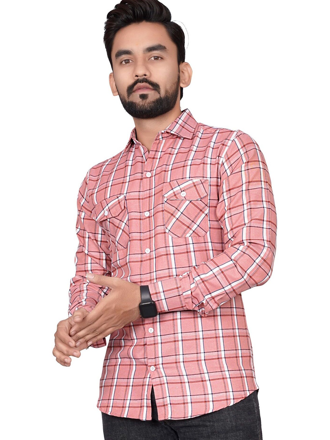 

Metronaut Men Semi Sheer Checked Casual Shirt, Peach