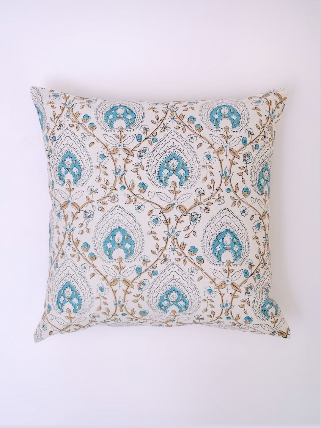 

Block N Style Belenos White & Blue Floral Printed Cotton Square Cushion Cover