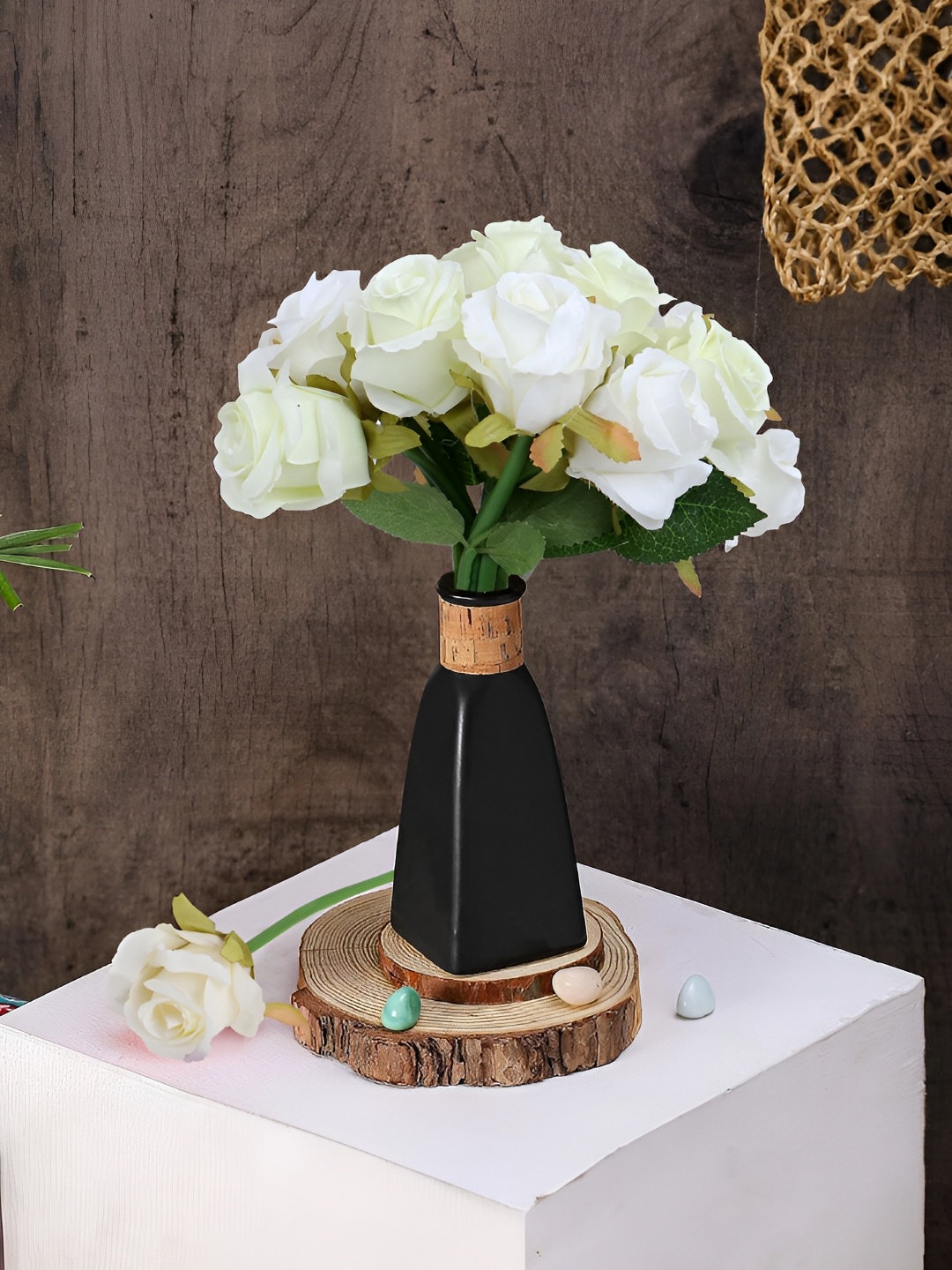 

LITVERSE White 12 Pieces Rose Fake Silk Artificial Flower